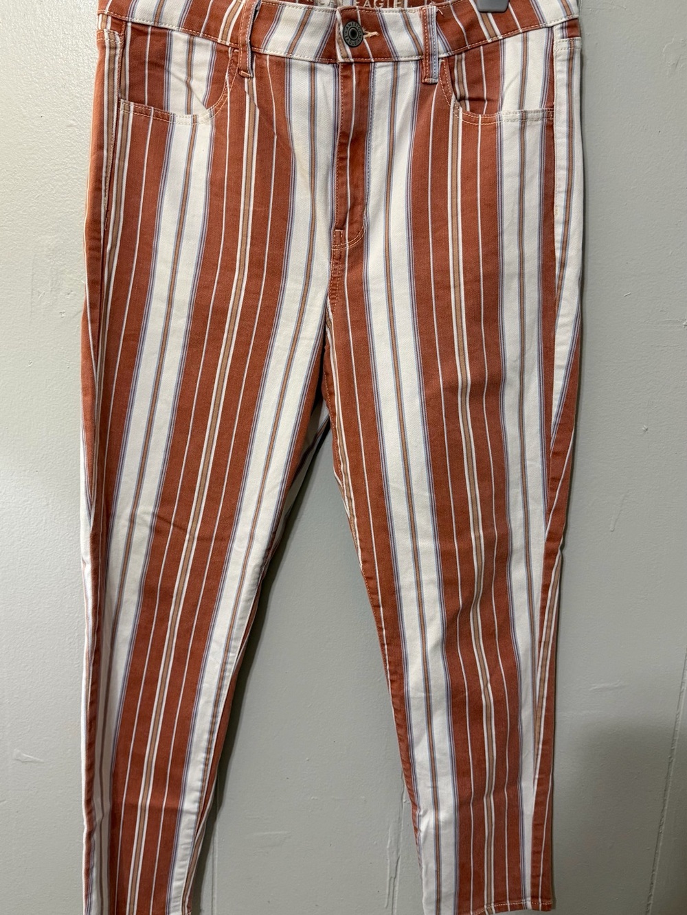 American Eagle Outfitters Rust and White Striped High Rise Jegging Crop -Size 14 - Picture 3 of 6